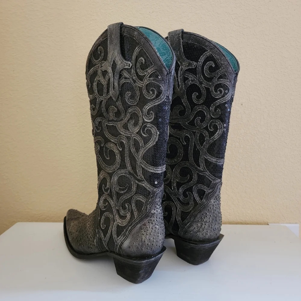 Durango Corral Black Leather Embroidered Western Boots size 6.5 - Picture 4 of 10